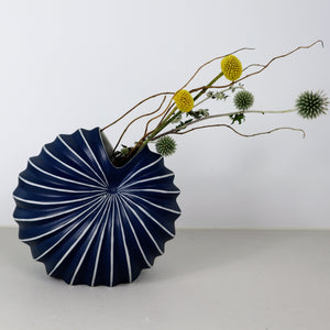 Spiral Vase Indigo Blue Striped Ceramics Living Green Decor 